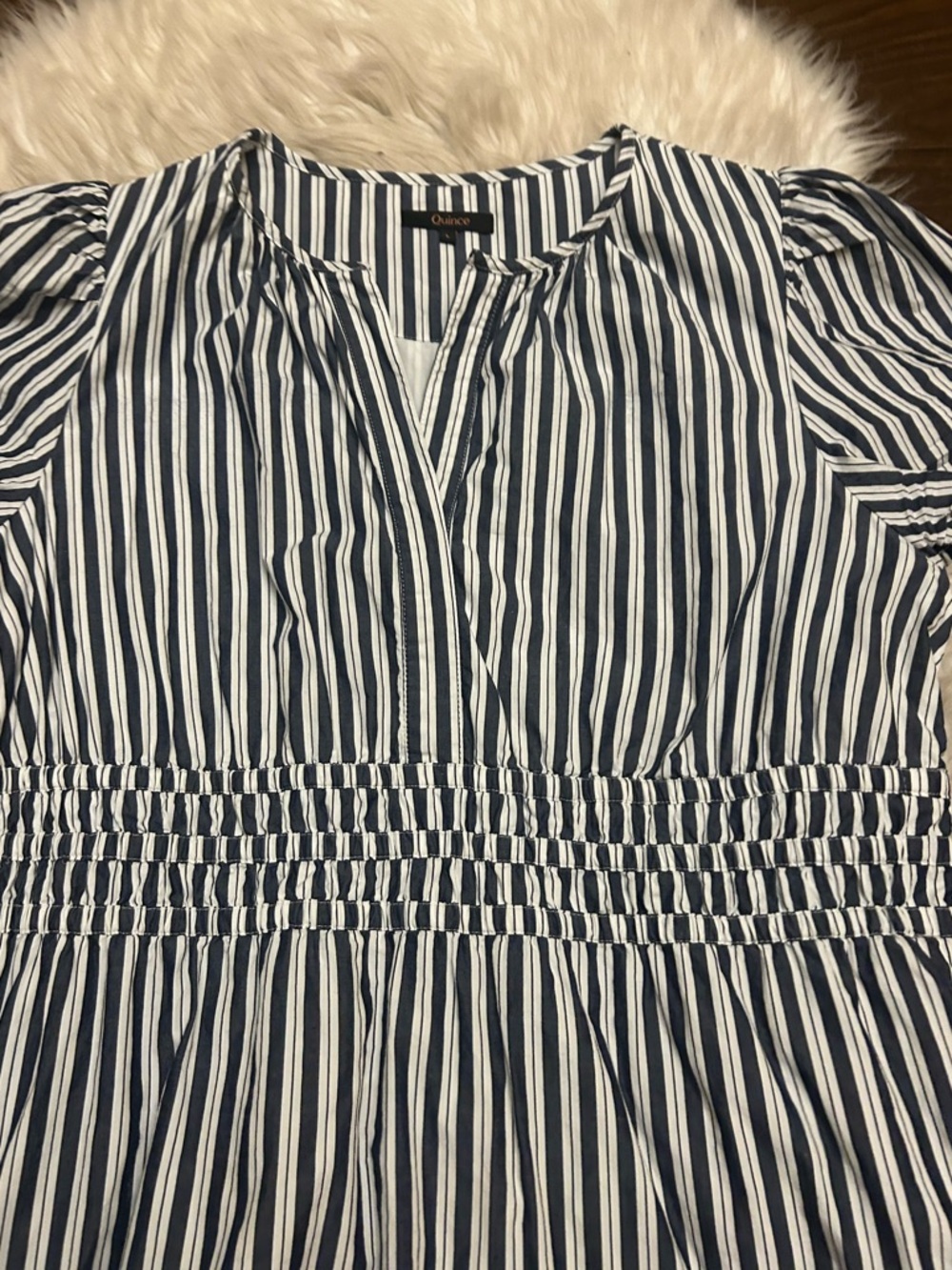 QUINCE 100% Organic Cotton Poplin Tiered Maxi Dress In Hudson Stripe Pockets - Picture 6 of 16
